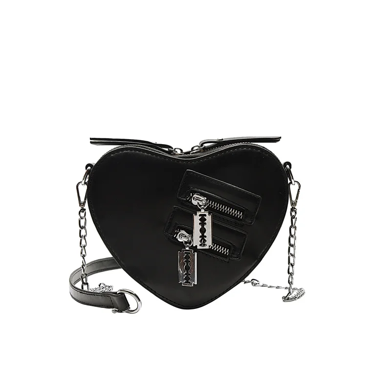Чанта през рамо с веригата с цип под формата на готически остриета във формата на сърце за жени, портфейли и портмонета от веригата Cool Girl, черен портфейл в готически стил