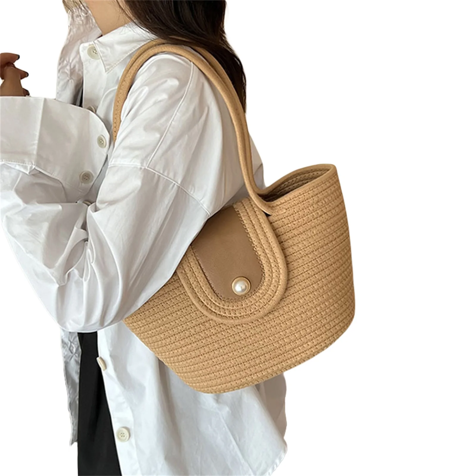 Дамска чанта-тоут В стила на Почивка с Голям Капацитет, Плажна Чанта, Однотонная Чанта За Пазаруване
