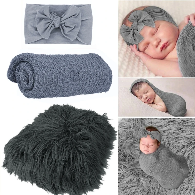 Превръзка на главата за детски снимки, одеало за бебета, Еластична трикотажная обвивка, Однотонная