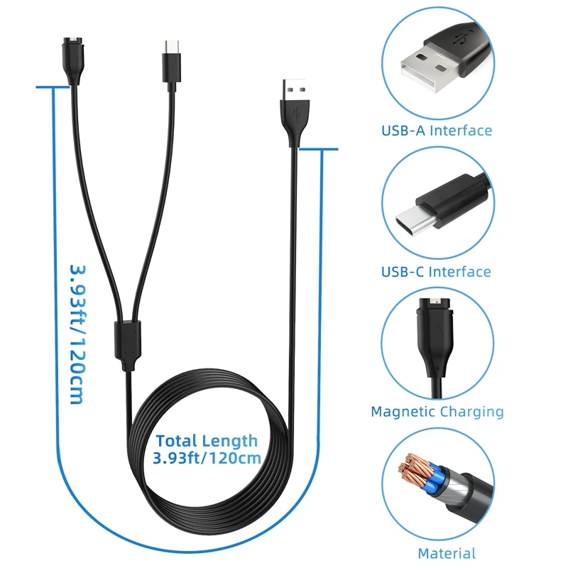 USB кабел за зареждане на мобилен телефон, Кабел за зареждане аксесоари за Garmin Fenix 5X5S 6 6X7S, зарядно устройство Vivosport