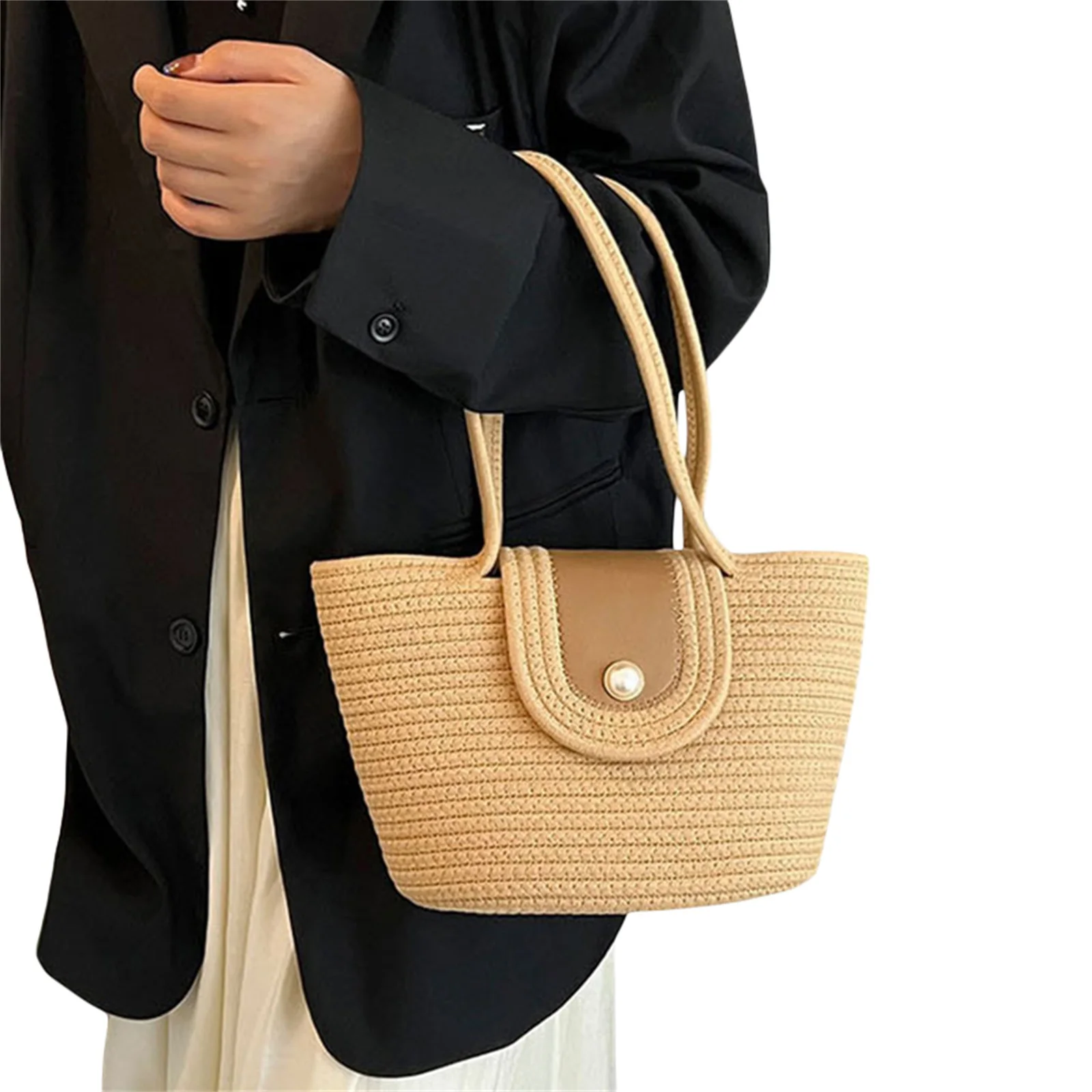 Дамска чанта-тоут В стила на Почивка с Голям Капацитет, Плажна Чанта, Однотонная Чанта За Пазаруване