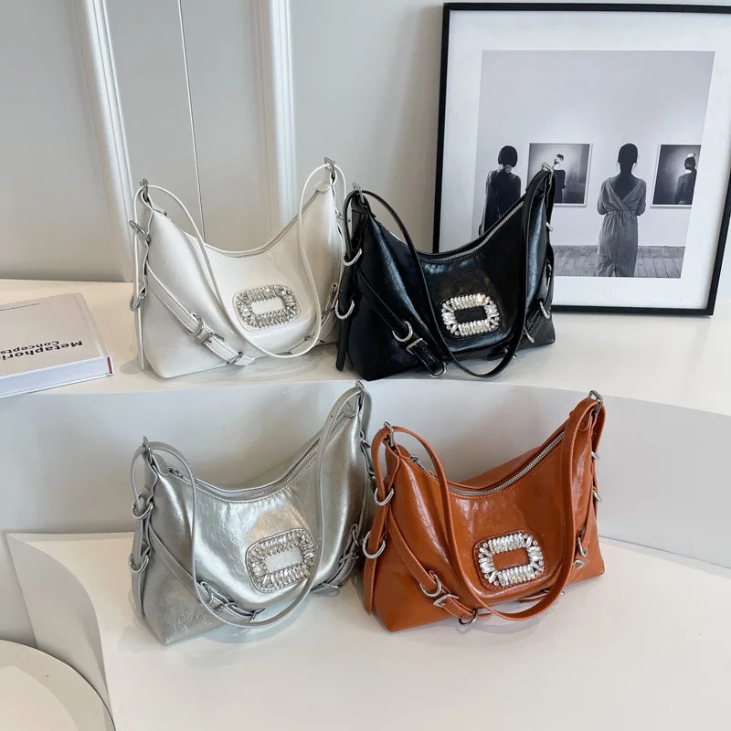 Дамски чанта под мишка с модерен диаманти, малка дизайнерска дамска чанта и портфейл верига, дамски чанти-скитник през рамо bolsa black