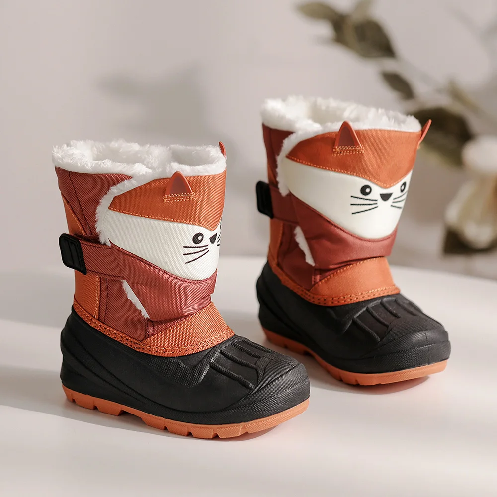 Зимни Зимни обувки с единорогом за момичета, детски плюшени Зимни обувки от водоустойчива материя на неподвижни гумена подметка, Модни топли улични обувки