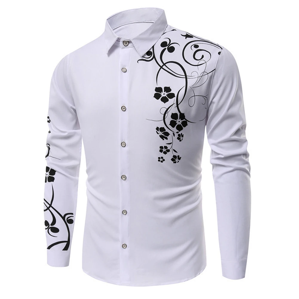 Модерен мъжки ризи и блузи с флорални принтом, официални офис однобортные бизнес ризи с дълъг ръкав, потници, мъжки дрехи