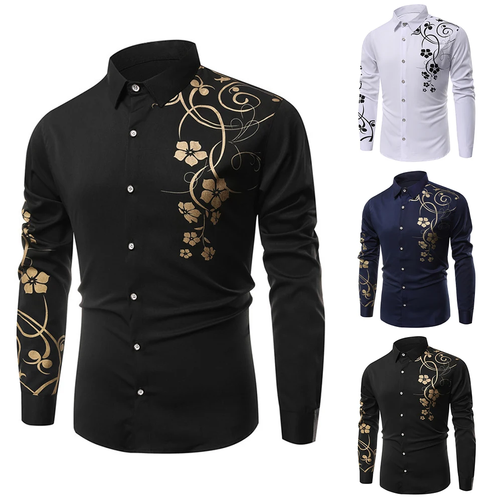 Модерен мъжки ризи и блузи с флорални принтом, официални офис однобортные бизнес ризи с дълъг ръкав, потници, мъжки дрехи
